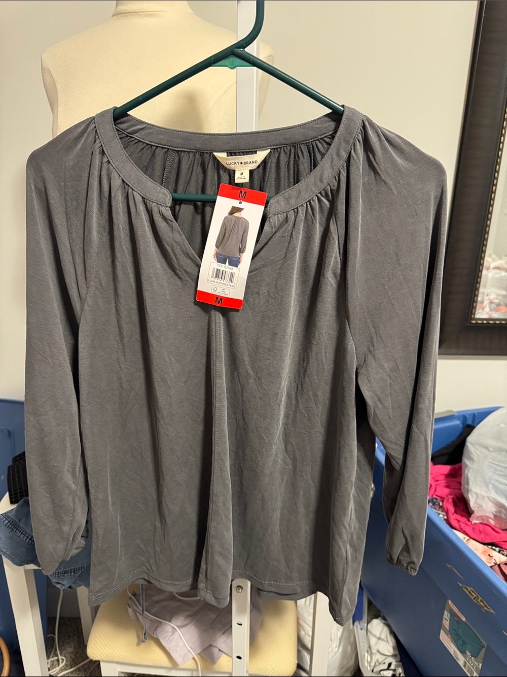 Lucky Brand Gray Long Sleeve Peasant Blouse